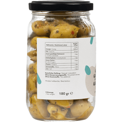 Gegrillte grüne Bio Oliven mariniert 2