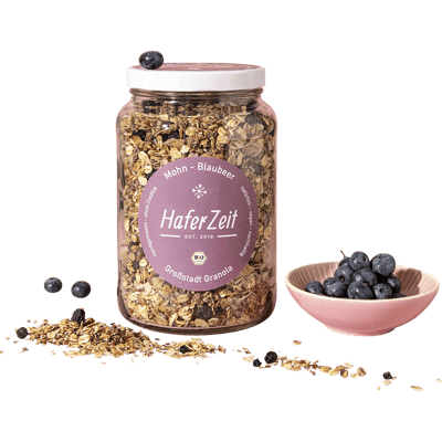 Bio Granola Mohn Blaubeer im Glas - Müslimischung