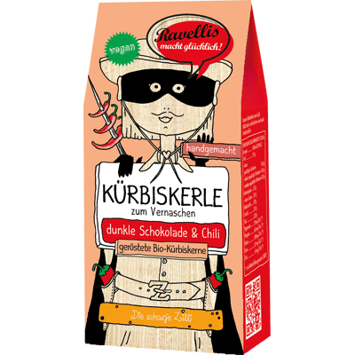 Ravellis Kürbiskerle - Der scharfe Zilli - Bio-Kürbiskerne mit dunkler Schokolade & Chili