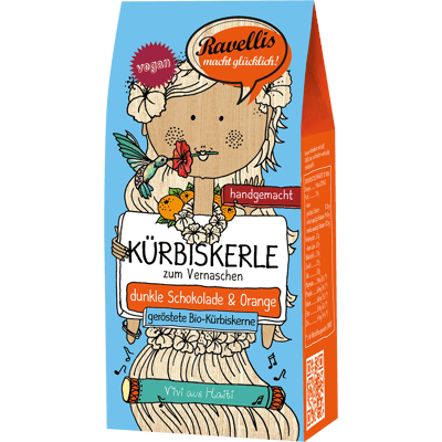Ravellis Kürbiskerle - Vivi aus Haiti - Bio-Kürbiskerne mit dunkler Schokolade & Orange