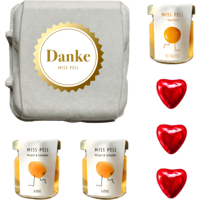 MISS PELL gift set thank you minis (2x medlar + 1x egg liqueur + 3x praline hearts)
