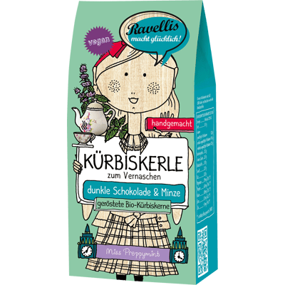 Ravellis Kürbiskerle - Miss Preppymint - Bio-Kürbiskerne mit dunkler Schokolade & Minze