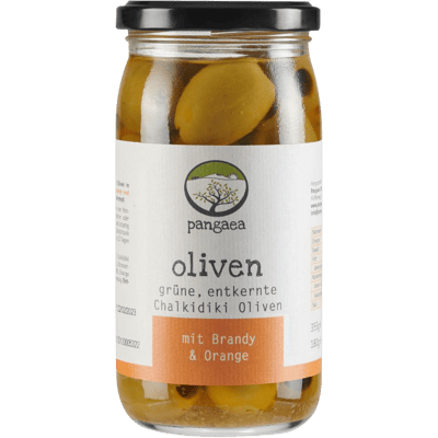 Premium Chalkidiki Oliven in Brandy & Orangen-Marinade