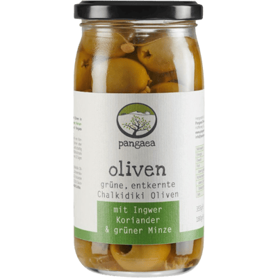 Premium Chalkidiki Oliven in Ingwer, Koriander & grüne Minze-Marinade