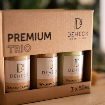 Deheck Sahnelikör Trio (1x Salted Caramel Likör + 1x Walnuss Likör + 1x Pistazien Likör) 3