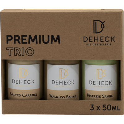Deheck Sahnelikör Trio (1x Salted Caramel Likör + 1x Walnuss Likör + 1x Pistazien Likör)