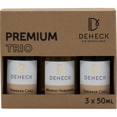 Deheck hot liqueurs trio (1x strawberry chili 1x mango habanero + 1x raspberry chili)