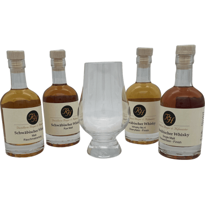 Whisky Tasting Set Rieger & Hofmeister (4x Whisky + 1x Tasting Glas)