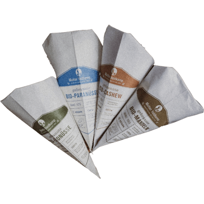 Hamburger Goldmandeln - Spitztüten Mix 4er Set (1x Bio-Mandeln + 1x Bio-Cashew + 1x Bio-Paranuss + 1x Bio-Erdnuss)