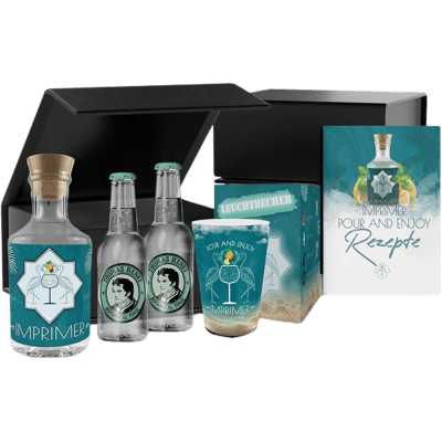 Imprimer gin gift box (1x Imprimer gin + 2x tonic water + 2x illuminated cups + 1x recipe booklet)