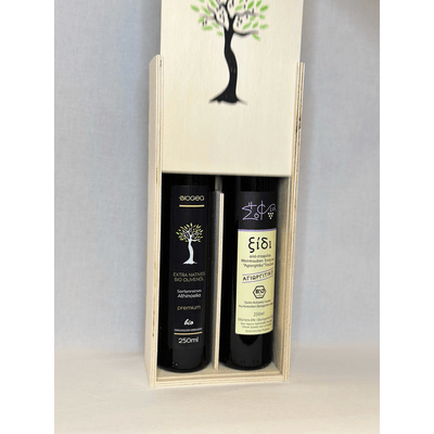 Biogea Olivenöl Geschenk Box aus Holz (1x Olivenöl + 1x Traubenessig) 3