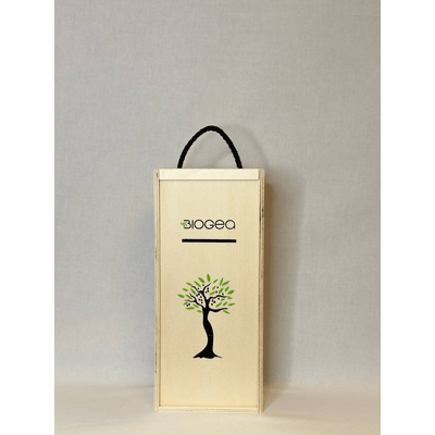 Biogea Olivenöl Geschenk Box aus Holz (1x Olivenöl + 1x Traubenessig)