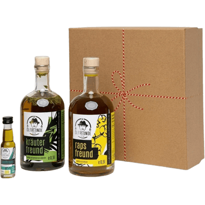 Geschenkbox Duo (1x Knoblauchöl + 1x Kräuteröl + 1x Hanföl)
