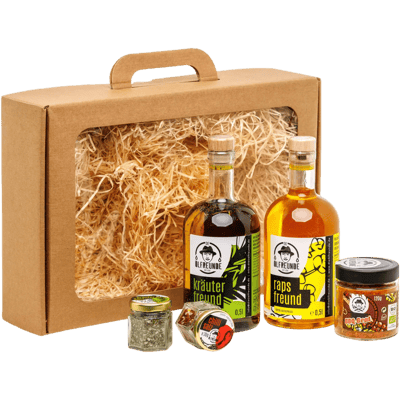 Geschenkekoffer Öl-rounder (2x Rapsöl + 2x Salzmischung + 1x Gewürzmischung)