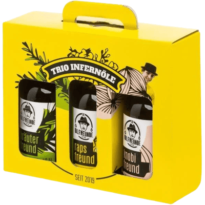 Trio Infernöle (1x Knoblauchöl + 1x Kräuteröl + 1x Rapsöl)