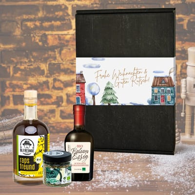 Weihnachtsbox Bio Dorfweihnacht (1x Bio Rapsöl + 1x Bio Balsamessig + 1x Gewürzmischung)
