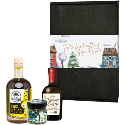 Weihnachtsbox Bio Dorfweihnacht (1x Bio Rapsöl + 1x Bio Balsamessig + 1x Gewürzmischung)