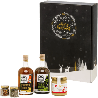 Weihnachtsbox Genussgeschenkle (2x Rapsöl + 2x Salzmischung + 1x Blütenhonig)