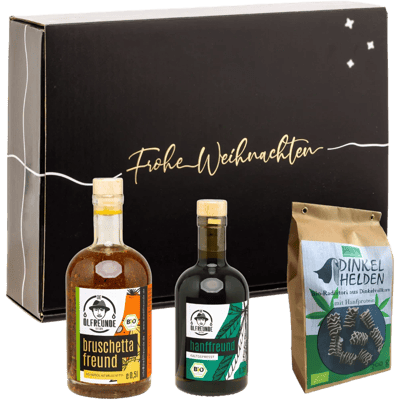 Weihnachtsbox Let it Snow (1x Bio Bruschetta Öl + 1x Bio Hanföl + 1x Bio Hanf-Dinkelnudeln)