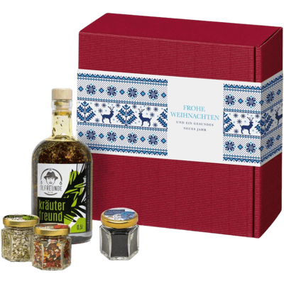 Weihnachtsbox Rudolph (1x Kräuteröl + 1x Kräutersalz + 1x Chilisalz + 1x Schwarzkümmelsamen)