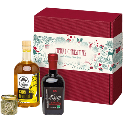 Weihnachtsbox Süßer die Glocken (1x Rapsöl + 1x Fruchtessig + 1x Kräutersalz)
