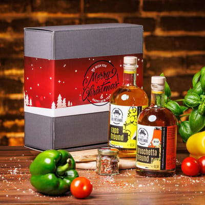 Weihnachtsbox Weisse Weihnacht (1x Bio Bruschetta Öl + 1x Rapsöl + 1x Chilisalz)