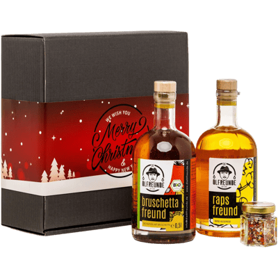 Weihnachtsbox Weisse Weihnacht (1x Bio Bruschetta Öl + 1x Rapsöl + 1x Chilisalz)