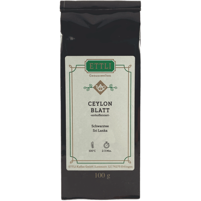 Schwarztee Ceylon Blatt Entkoffeiniert