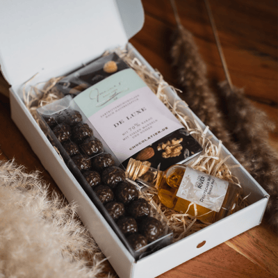 Whisky Geschenkset klein (1x Whisky + 1x Schokokugeln mit Whisky + 1x Zartbitter Schokolade)
