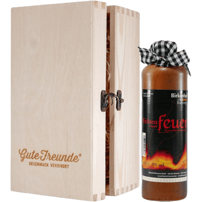 Birkenhof Fichtenfeuer herbal liqueur with wooden gift box