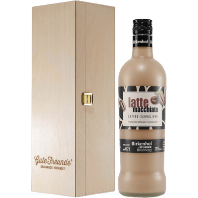 Birkenhof Latte Macchiato Kaffee-Sahnelikör mit Geschenk-Holzkiste