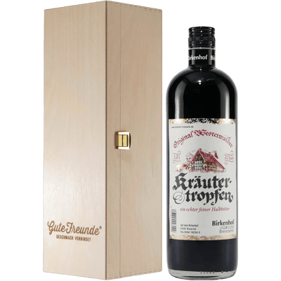 Birkenhof Westerwälder Kräutertropfen mit Geschenk-Holzkiste