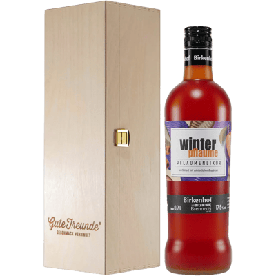 Birkenhof winter plum liqueur with wooden gift box