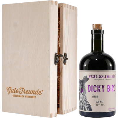Dicky Bird Schlehen-Likör mit Geschenk-Holzkiste