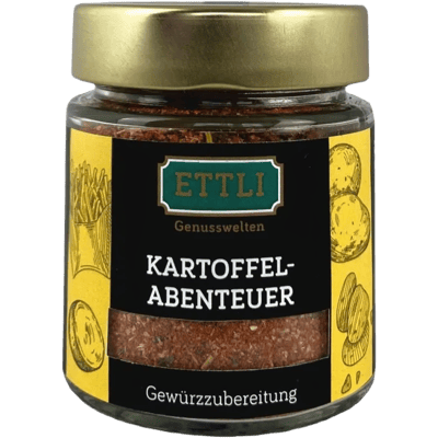 Potato adventure spice preparation in a screw-top jar