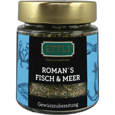 Roman's fish & sea spice preparation in a screw-top jar