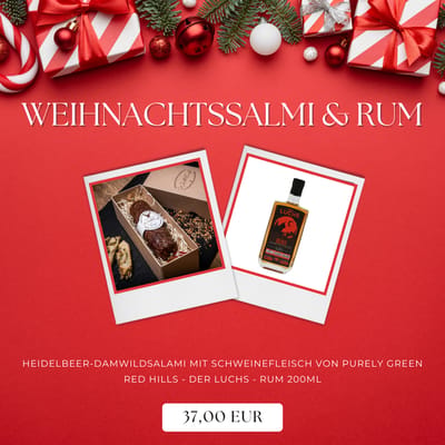 Christmas salami & rum gift set (1x fallow deer blueberry salami + 1x Red Hills rum spirit)