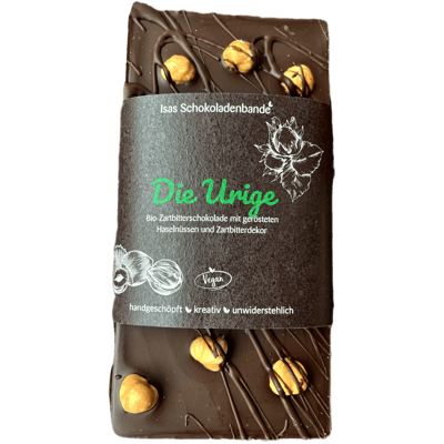 "Die Urige" - Vegane Bio-Zartbitterschokolade mit gerösteten Haselnüssen