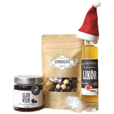 Naturbursche Große Wichtelbox (1x Winterapfel Likör + 1x Glühwein Aufstrich + 1x Schoko Beeren)