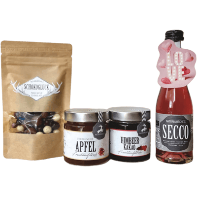 Naturbursche Gourmet Box "Ich hab dich lieb" (1x Rotling Secco + 2x Fruchtaufstrich + 1x Schokofrüchte)