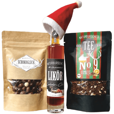 Naturbursche Gourmetbox "Kaminabend" (1x Winterapfel Likör + 1x Tee + 1x Schoko Beeren)