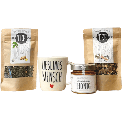 Naturbursche Teezeit Box (2x Tee + 1x Honig + 1x Tasse + 1x Kandisstäbchen)