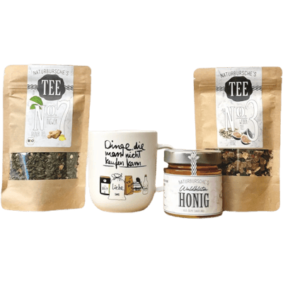 Naturbursche Teezeit Box (2x Tee + 1x Honig + 1x Tasse + 1x Kandisstäbchen)