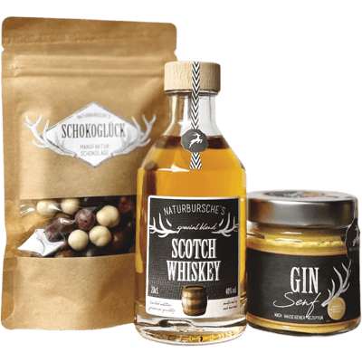 Naturbursche Whiskey Lover Box (1x Chocolate Berries + 1x Scotch Whiskey + 1x Gin Mustard)