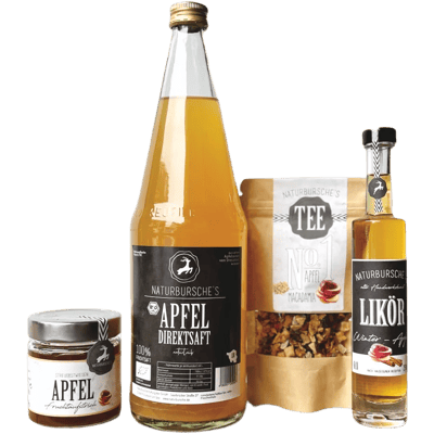 Naturbursche Winterapfel Box (1x Winterapfel Likör + 1x Apfel Aufstrich + 1x Karamell Apfel Tee + 1x Apfel Direktsaft)