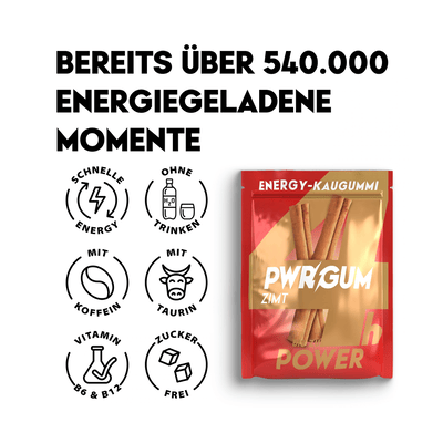 PWRGUM Zimt 10er-Box - Energy-Kaugummi