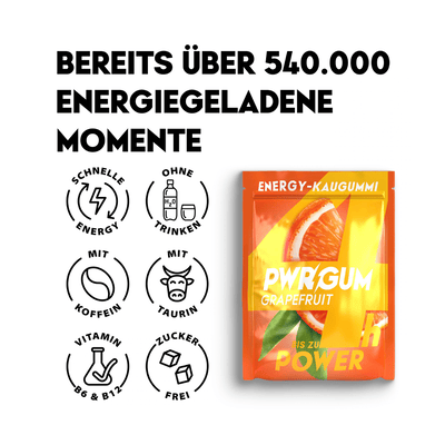 PWRGUM Grapefruit 10er Box - Energy-Kaugummis 4