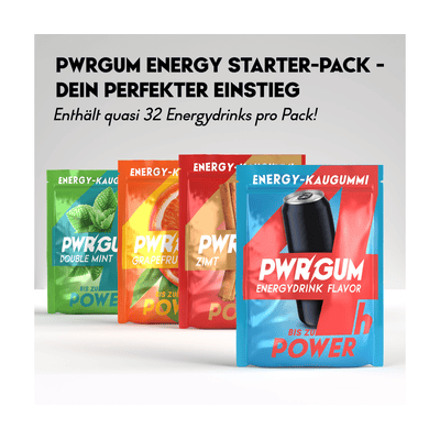 PWRGUM Mix-Pack 8er Box - Energy Kaugummis (2x Double Mint + 2x Zimt + 2x Energydrink Flavor + 2x Grapefruit) 3