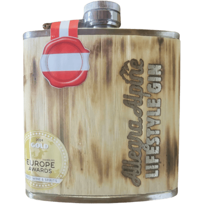 Allegra Alpine Lifestyle Gin im Holzflachmann
