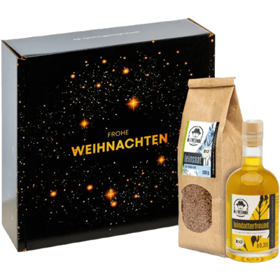 Weihnachtsbox Sternenwirbel (1x Bio Leindotteröl + 1x Bio Leinsaat)